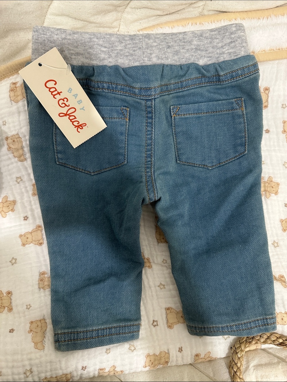 Cat & Jack Blue Pull-On Denim Jogger Pants with Gray Waistband